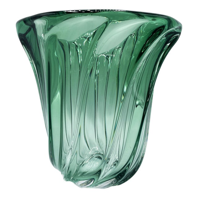 Green Crystal Vase by Val Saint Lambert, 1960s For Sale
