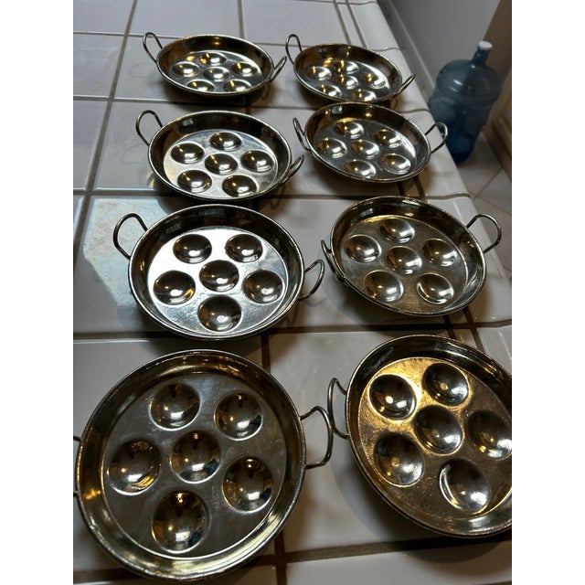 Mid 20th Century Set of Vintage Stainless Steel Escargot Plates - Set of 8 For Sale In Sacramento - Image 6 of 7