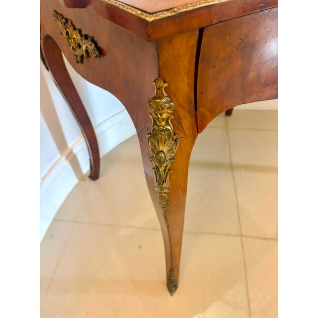 Wood Antique French Walnut Marquetry Inlaid Writing Desk with Leather Top, 1860s For Sale - Image 7 of 14