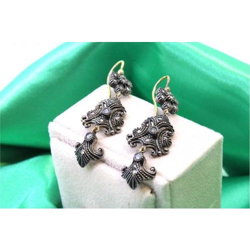 Gold and Silver Earrings with Diamond Chips, Set of 2 For Sale - Image 5 of 9