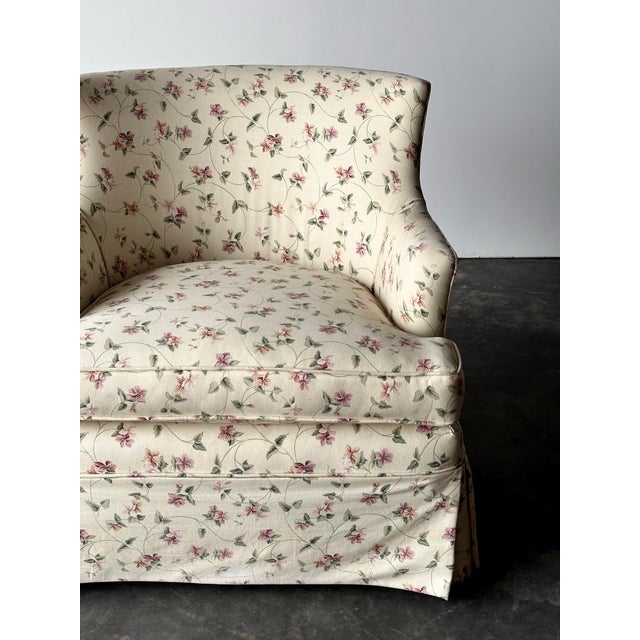 Cream Cream Floral Chintz Skirted Swivel Club Chair, 1980s For Sale - Image 8 of 10