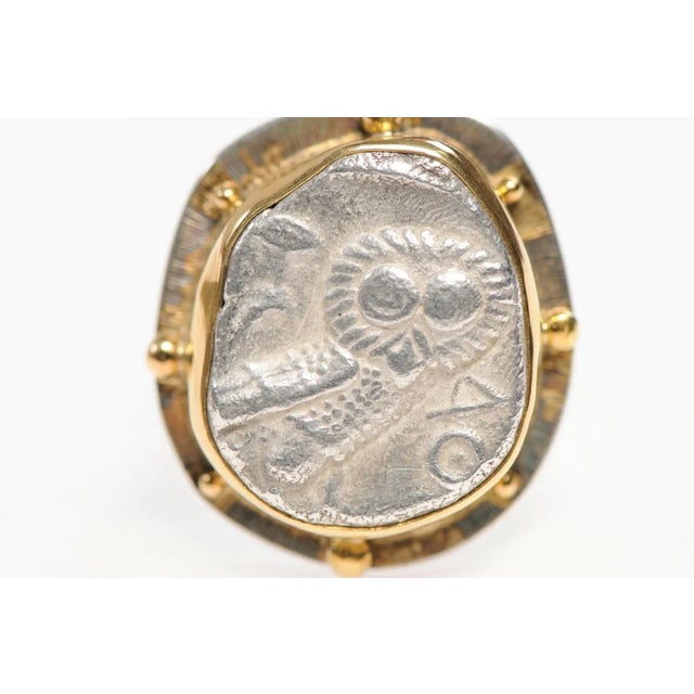 Antique Ancient Owl Coin Ring, 22kt Gold & Silver, Size 8 For Sale - Image 4 of 11
