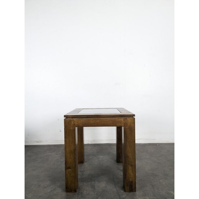 Square Wood End Table with Glass Top, 1980s, in Very Good conditions. Designed 1980 to 1989