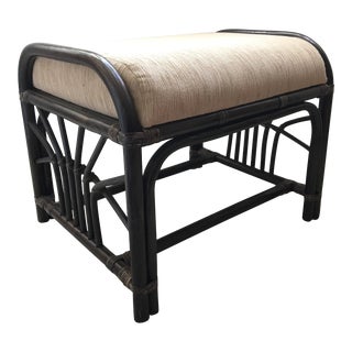 1980s Vintage Waterfall Edges Upholstered Dark Rattan Bench For Sale