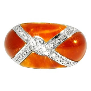 Late 20th Century 14K Yellow Gold Designer Red Carnelian X Diamond Band Ring, Size 6 For Sale