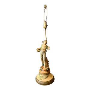Vintage Moreau Spelter Table Lamp: Boy With Basket