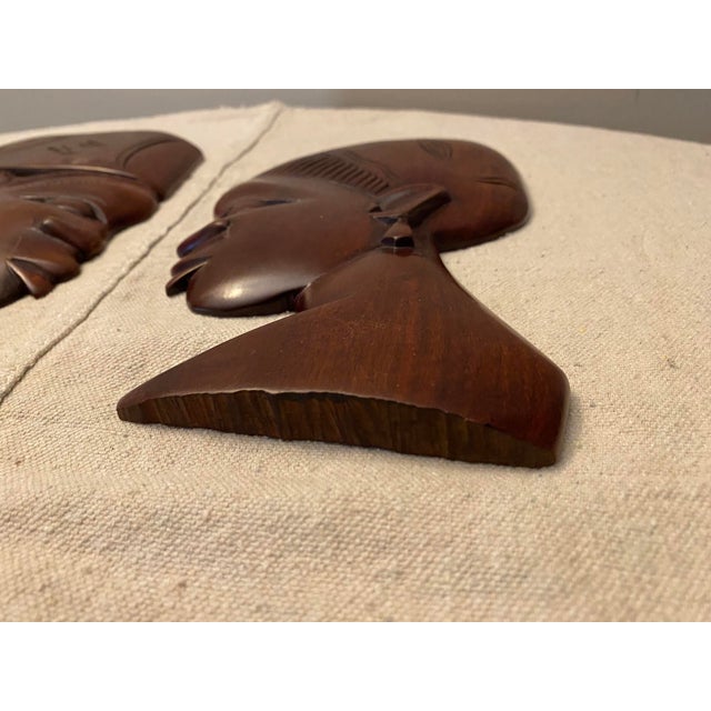 Carved Hardwood African Man Woman Wall Art For Sale - Image 4 of 6