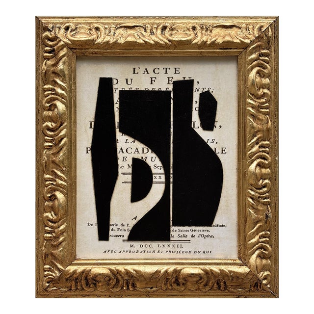 Contemporary Black and White Collage in Vintage Gold Frame For Sale