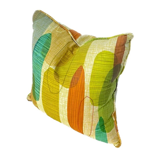Pair of vintage Mid-Century Modern Atomic style Pillows with multicolored varying oval shaped pattern. Down fill with...