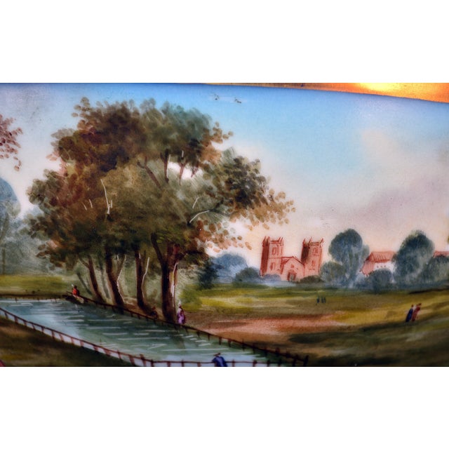 Blue French Porcelain Mazarine Blue-Ground Punch Bowl With London View and Botanical Interior For Sale - Image 8 of 12