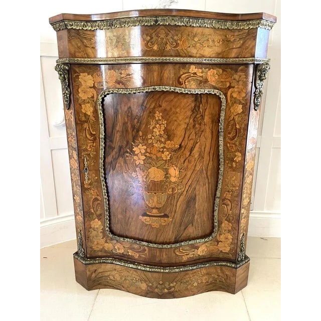 Victorian Burr Walnut Inlaid Floral Marquetry Side Cabinet, 1850s For Sale - Image 13 of 13