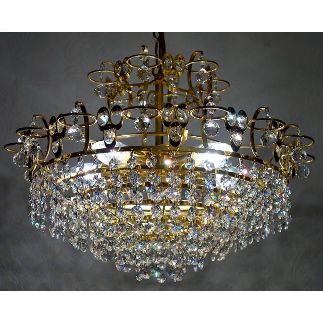 Brass and Lead Crystal 5-Light Chandelier by Joska Bodenmais, 1970s For Sale - Image 9 of 11