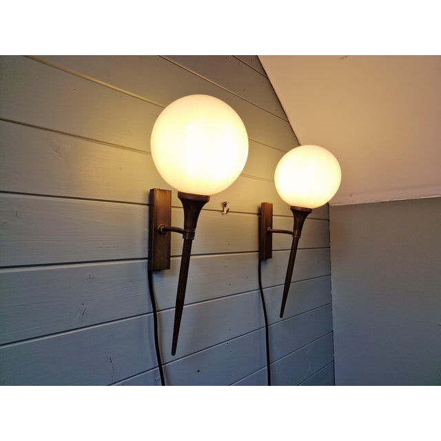 Bauhaus Brass and White Opaline Wall Sconces, 1930s, Set of 2 For Sale - Image 3 of 16