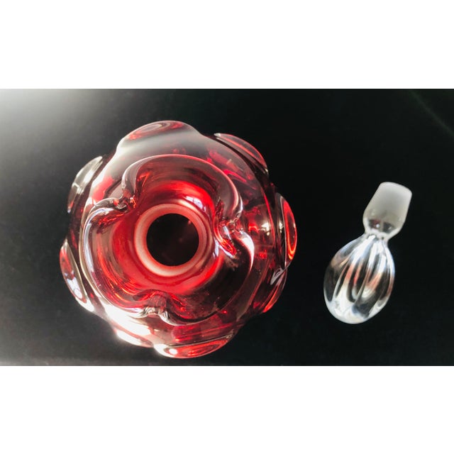 Mid 20th Century Mid 20th Century Mid-Century Murano-Style Hand-Blown Red Art Glass Decanter With Clear Stopper For Sale - Image 5 of 5
