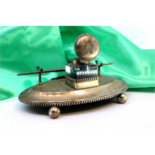 Silver Inkwell with Monogram Plaque, Set of 3 For Sale - Image 6 of 7