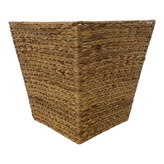Vintage Coastal Palm Beach Sea Grass Woven Storage Bin Basket For Sale