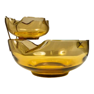 Vintage Mid-Century Modern Hand-Crafted Amber Glass Chips & Dip Serving Bowls, Usa, Circa 1960s