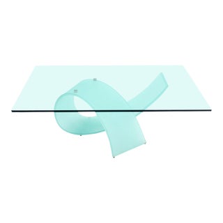 Italian Frosted Glass Ribbon Base Square Glass Top Rectangle Coffee Table For Sale