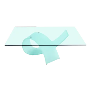 Italian Frosted Glass Ribbon Base Square Glass Top Rectangle Coffee Table