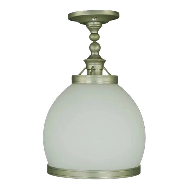 Late 20th Century Modern White Glass & Brushed Steel Semi Flush Mount Light For Sale