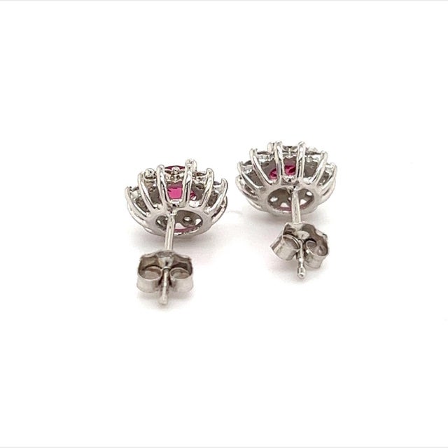Metal Diamond Rubellite Tourmaline Earrings 14k Gold 1.36 Tcw Certified For Sale - Image 7 of 13