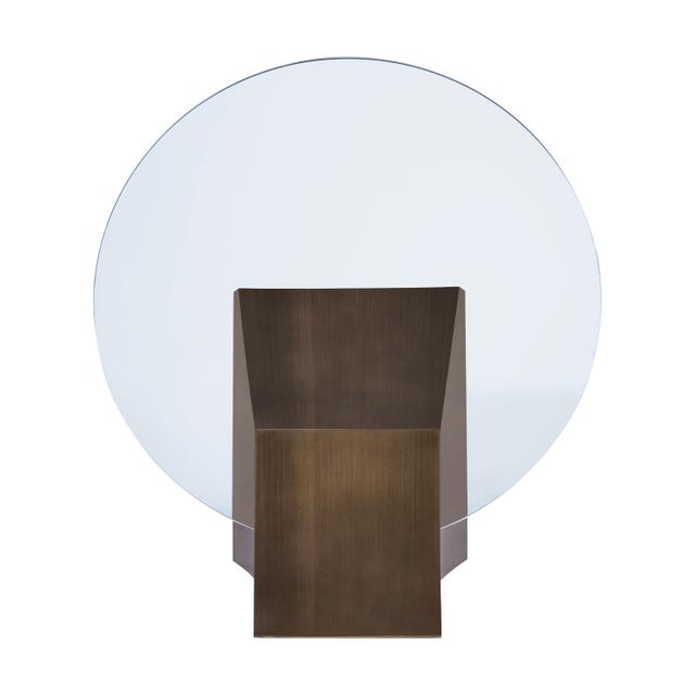 Modern Greg Sheres Style Bronze Lamp Table with Oval Glass Top For Sale - Image 4 of 4