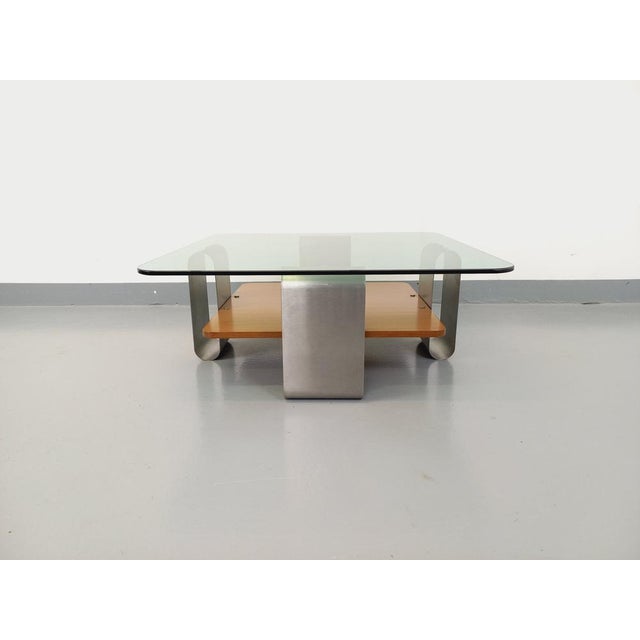 Square Coffee Table with 2 Trays in Teak & Steel, 1970s For Sale - Image 15 of 16