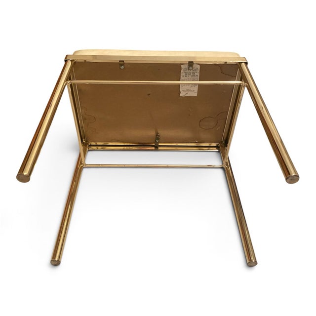 Gold Vintage Koch Originals Brass Vanity Bench Tufted Cream Vinyl Hollywood Regency For Sale - Image 8 of 9