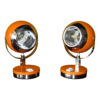 Vintage Orange Eyeball Lamps by Goffredo Reggiani for Reggiani, Italy, 1970s, Set of 2 For Sale