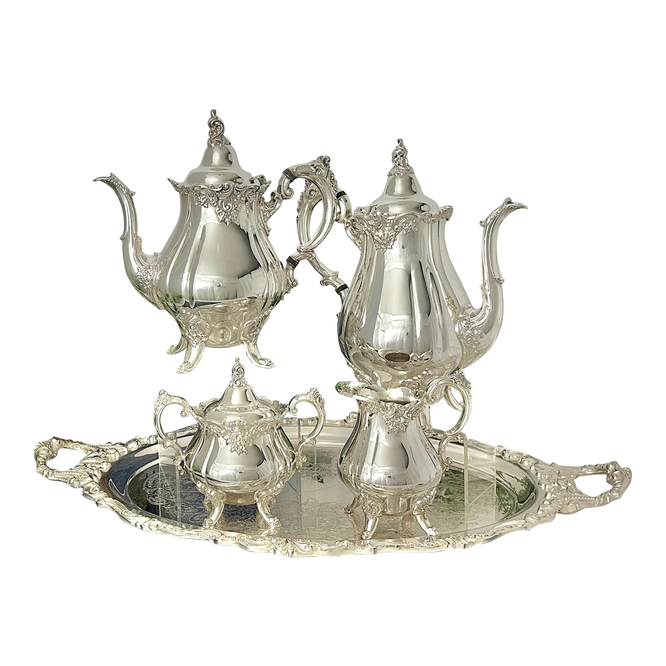 Vintage Wallace Silver Plated Baroque Tea and Coffee Service Set