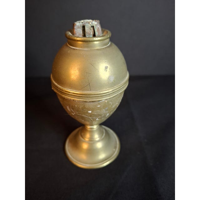 American Antique 1840s Spun Brass Standalone Lard / Burning Fluid Lamp Flat Wick Burner For Sale - Image 3 of 16