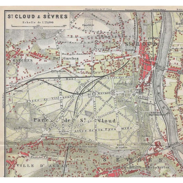 190 fold out street map of the Parisian suburbs including Sevres, Saint Cloud, Meudon, Garches and surrounding parks from...