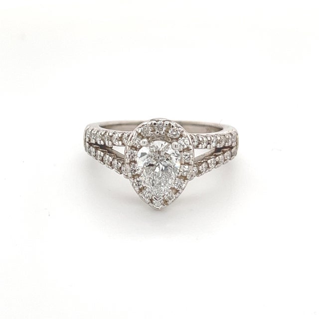 Metal Pear Shape Diamond Engagement Ring 14k Gold 1.38 TCW Certified For Sale - Image 7 of 13