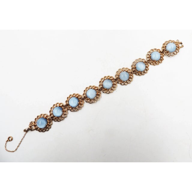 Vintage 1950s Reja Goldtone Faux-Blue Moonstone Bracelet For Sale - Image 4 of 6