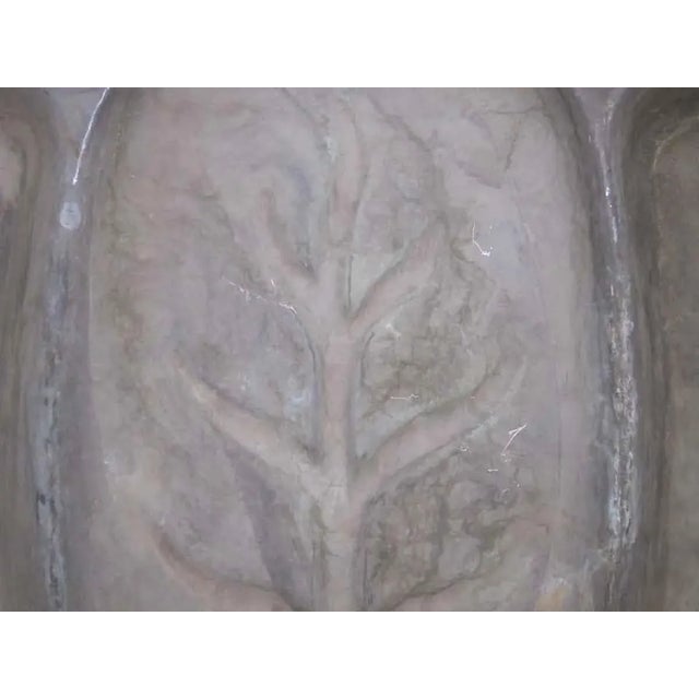 Silver serving platter with three compartments and a center tree design. Unbranded.