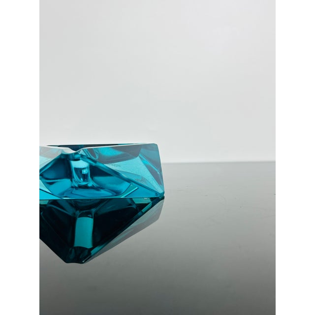 Glass Art Deco Blue Faceted Glass Ashtray by Moser, Czechoslovakia, 1930 For Sale - Image 7 of 9