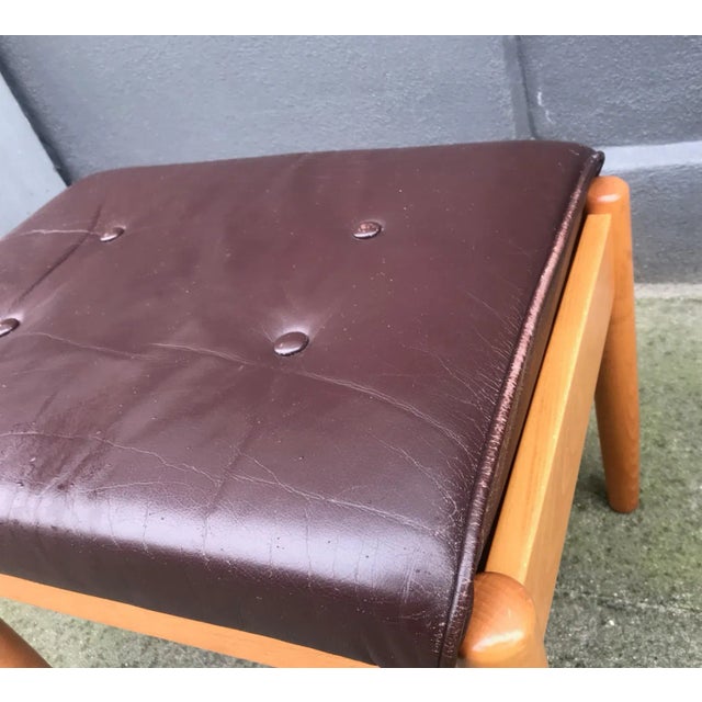Vintage Scandinavian Beech & Leather Ottoman from Farstrup Møbler, 1970s For Sale - Image 4 of 7