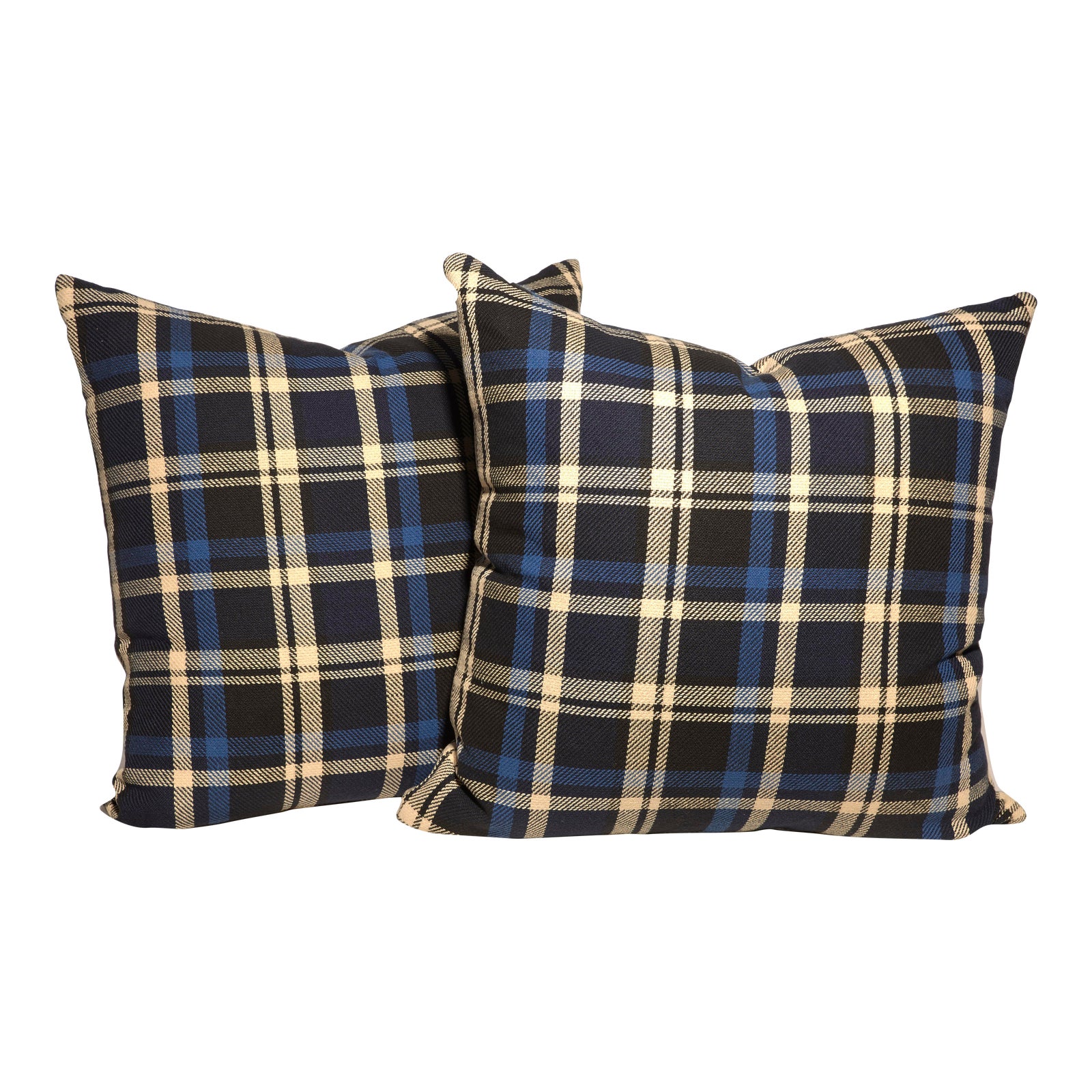 Black Blue Plaid Throw Pillows A Pair Chairish