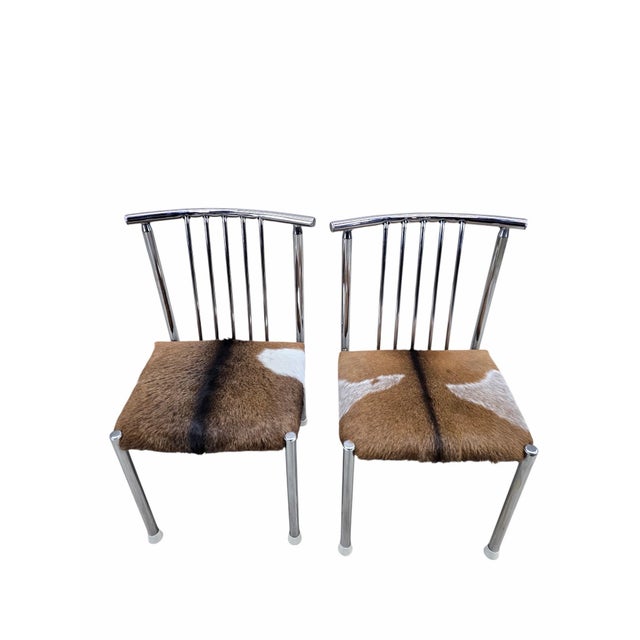 Mid-Century Modern MCM B. Brody Chrome Spindle Back Side Chairs Newly Reupholstered – Pair For Sale - Image 3 of 12
