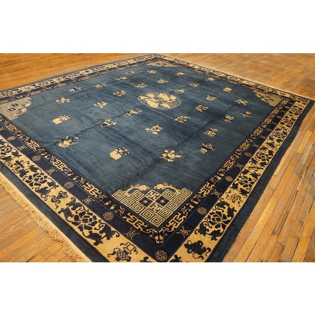 Early 20th Century Nice Blue Background Color Refined Minimalist Design Antique Chinese Peking Rug For Sale - Image 5 of 12