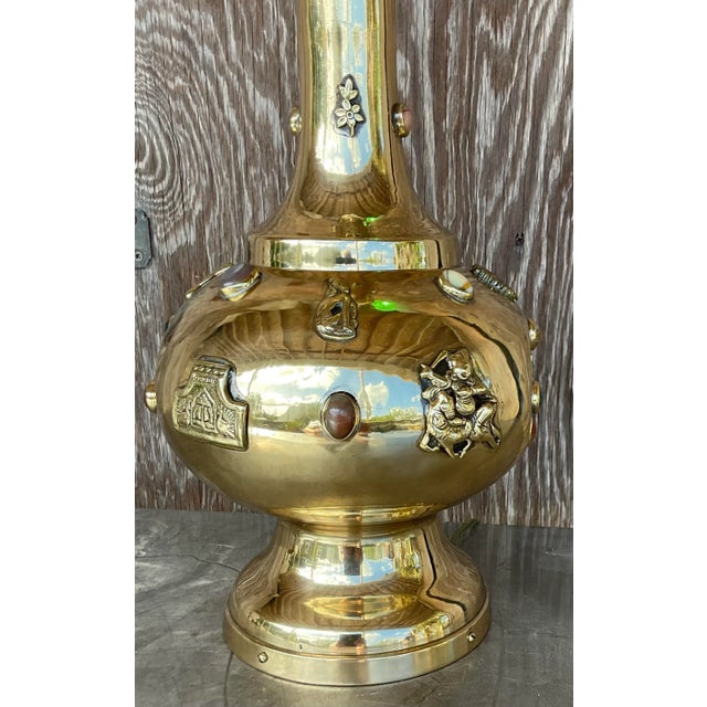 Vintage Boho Bejeweled Brass Table Lamp For Sale - Image 9 of 12