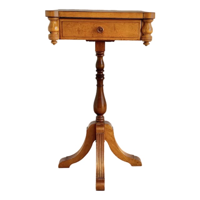 Victorian Birds Eye Maple Pedestal Sewing Table With Rope Twist For Sale