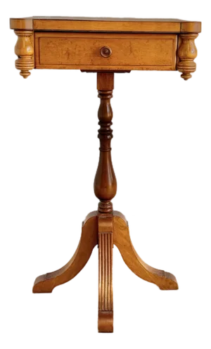 Victorian Birds Eye Maple Pedestal Sewing Table With Rope Twist