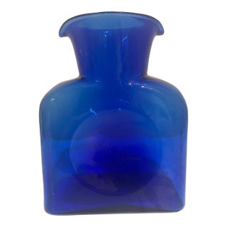 Blenko Blue Glass Water Bottle - Double Spout Pitcher Vase For Sale