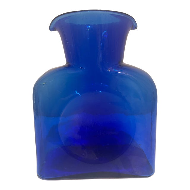 Blenko Blue Glass Water Bottle - Double Spout Pitcher Vase For Sale