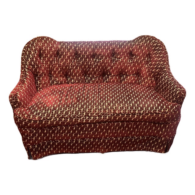 Vintage Burgundy and Cream Loveseat For Sale