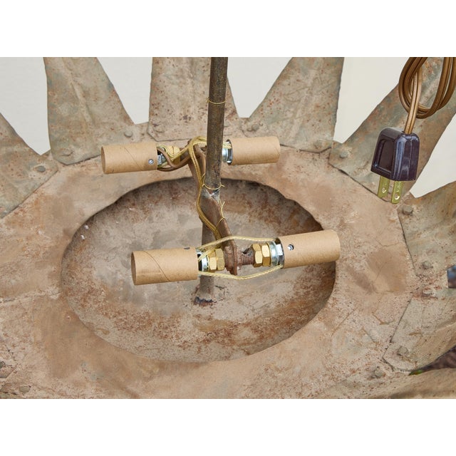 Metal Mid 20th Century Mid Century Modern Spanish Gilt Metal Sunburst Crown Chandelier with Four Lights For Sale - Image 7 of 9