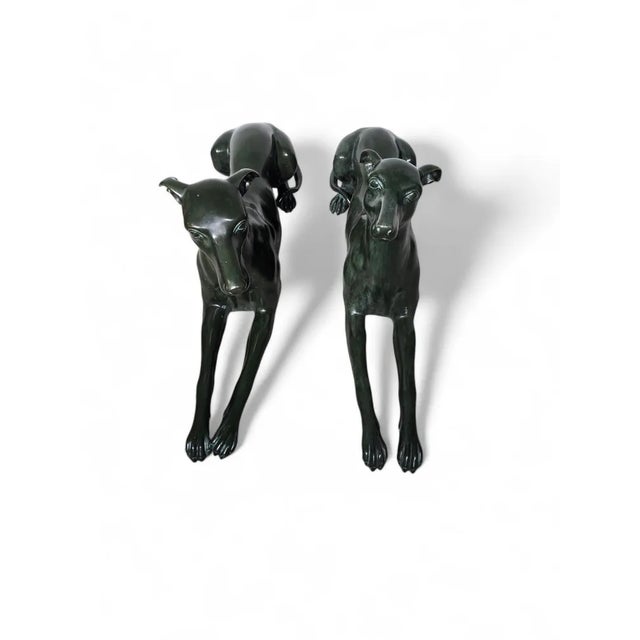 Italian Greyhound Statues in Green Patinated Bronze, 1950s, Set of 2 For Sale - Image 11 of 12