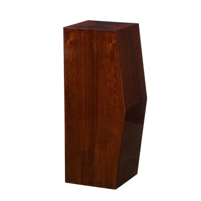 Modernist Sculptural Bookmatched Walnut Convex Faceted Minimalist Pedestal For Sale - Image 10 of 10
