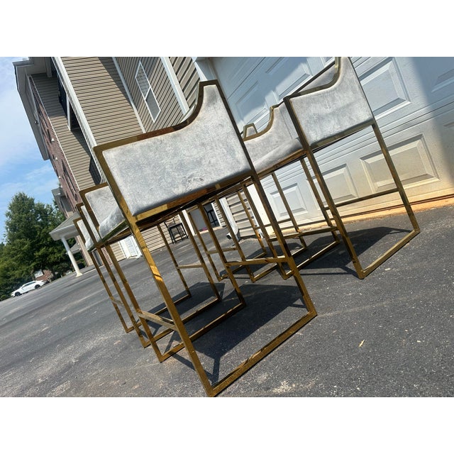 Gray Set of 4 Erin Counter Chairs in Gray Velvet & Polished Gold – Statements by J For Sale - Image 8 of 12